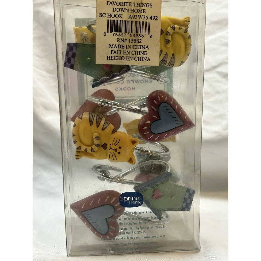 VTG Y2K Shower Curtain Rings Hooks Cats Hearts Grandmacore Cottagecore NOS